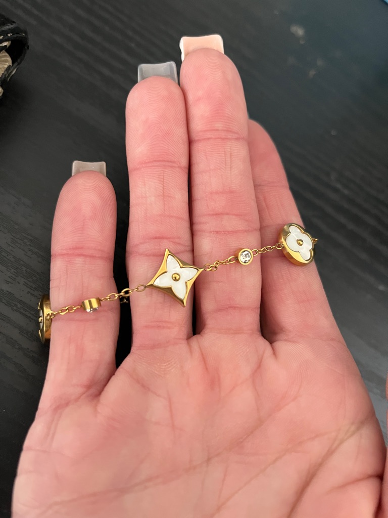 14k Gp Gold And White Floral Motif Bracelet - Designer Style